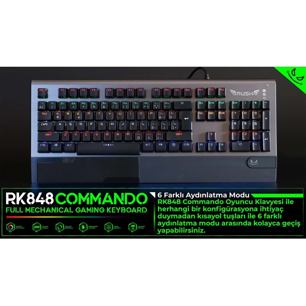 RK848 RUSH Commando Full Mekanik Oyuncu Klavyesi