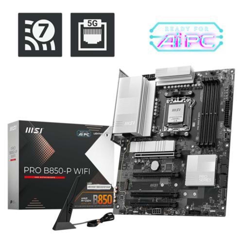 MSI MB PRO B850-P WIFI AM5 DDR5 8200(OC)HDMI 3x M.2 USB 10Gbs 5G LAN WI-FI 7 ATX