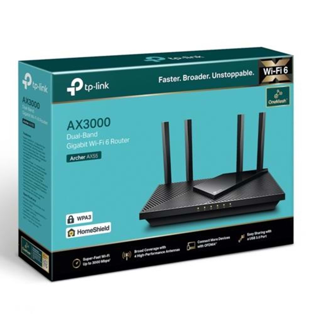 TP-Link Archer AX55 Pro 3000Mbps Wi-Fi6 DualBand Gigabit Router