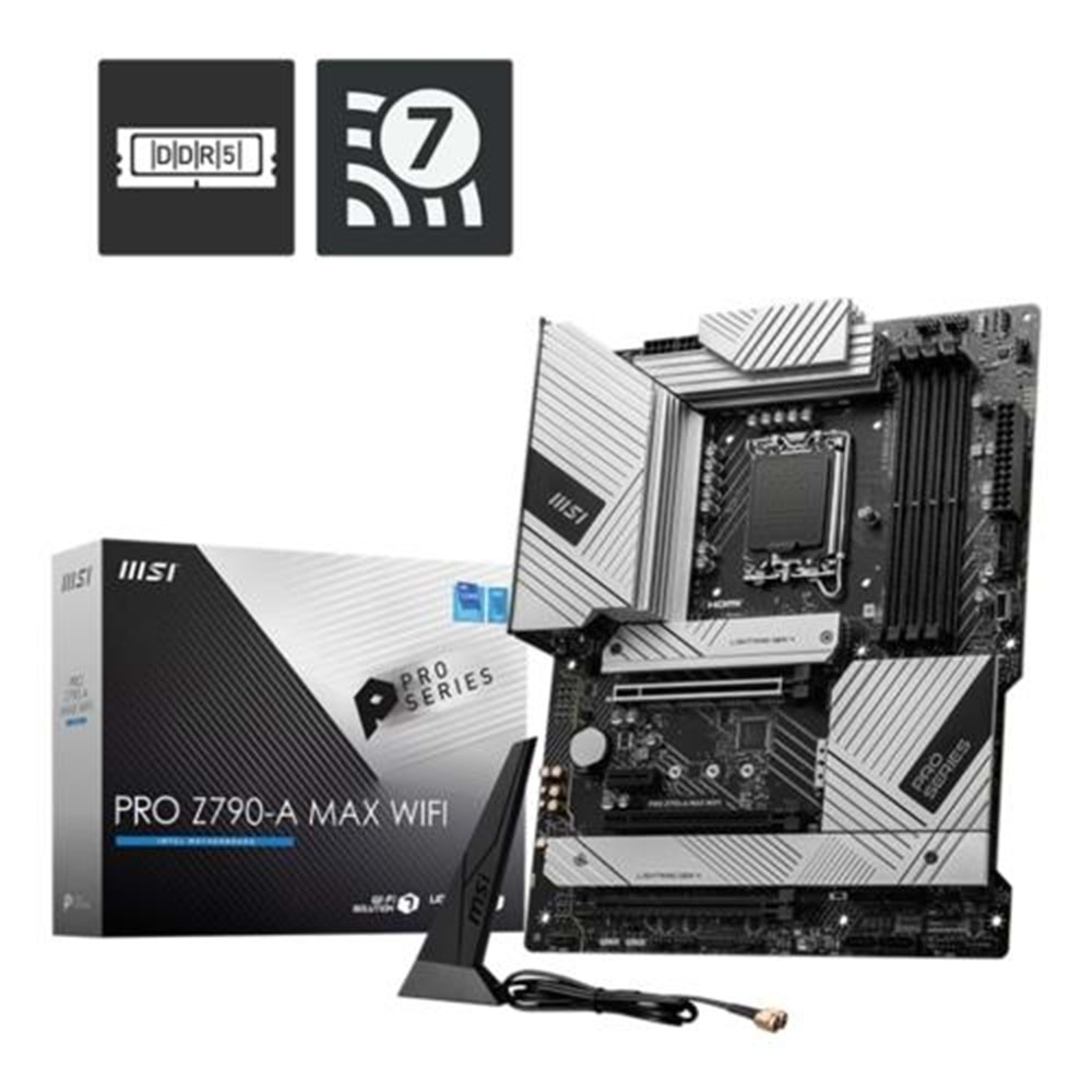 MSI MB PRO Z790-A MAX WIFI SOKET 1700 DDR5 7800MHZ(OC)PCI-E Gen5 4XM.2 USB3.2 DP HDMI 1x2.5G LAN WI-FI 6E ATX