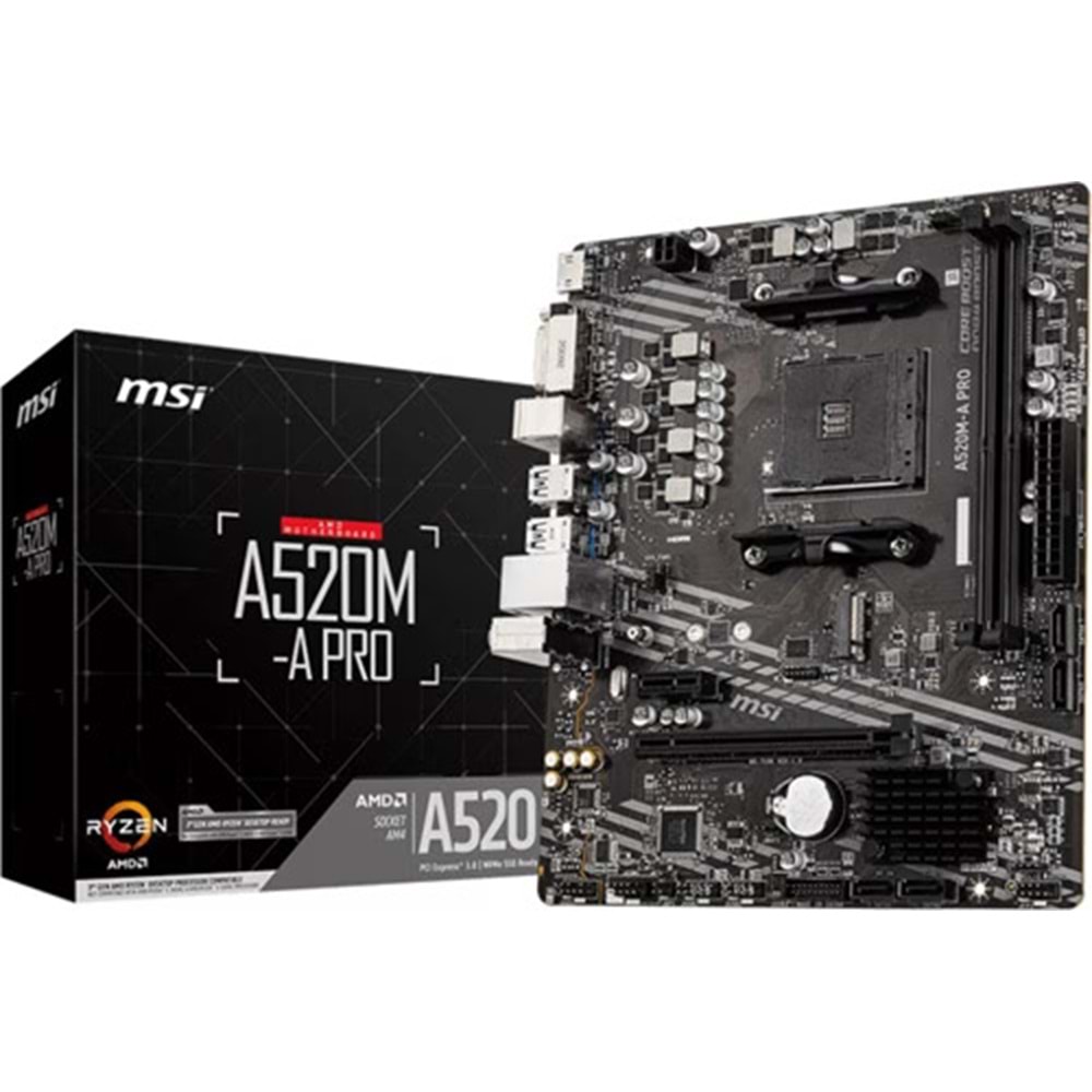 MSI A520M-A PRO AM4 DDR4 4600(OC)DVI HDMI M.2 USB3.2 mATX