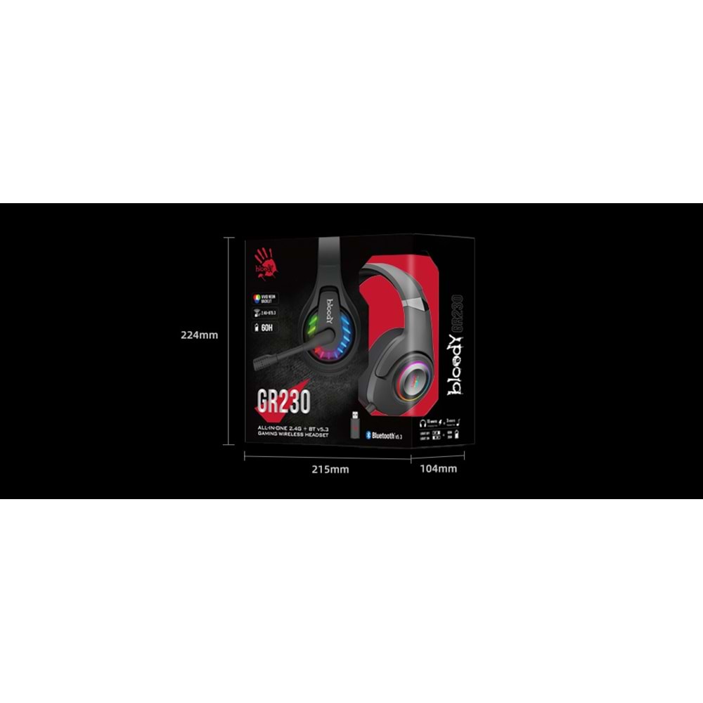 BLOODY GR230 BLACK ŞARJL NEON KULKLK-BT5.3&2.4G&3.5mm