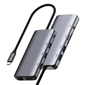Netac WF15 11-in-1 Type-C Multi Media Docking Station NT08WF15-30GRHDMI 4K/30Hz,2 x USB-3.0,USB-2.0,VGA,1 RJ45,Compatible with Windows, Mac OS, Linux operating systems