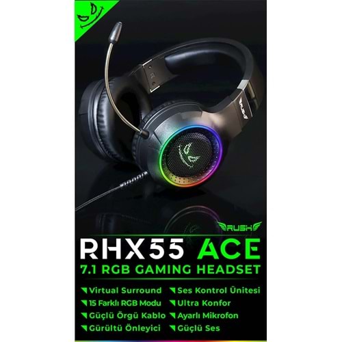 RHX55 RUSH Ace RGB Titreşimli Oyuncu Kulaklığı