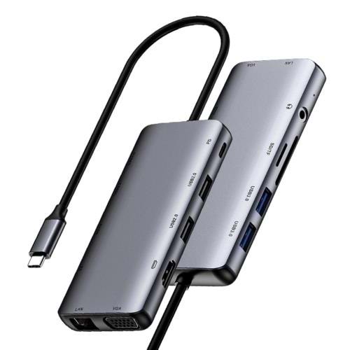 Netac WF15 11-in-1 Type-C Multi Media Docking Station NT08WF15-30GRHDMI 4K/30Hz,2 x USB-3.0,USB-2.0,VGA,1 RJ45,Compatible with Windows, Mac OS, Linux operating systems