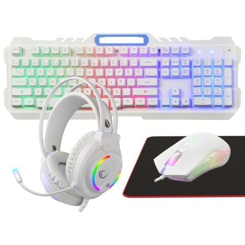 Rampage FITMENT KM-GX7 Gökkuşağı Aydınlatmalı Beyaz USB Gaming Combo Oyuncu Seti
