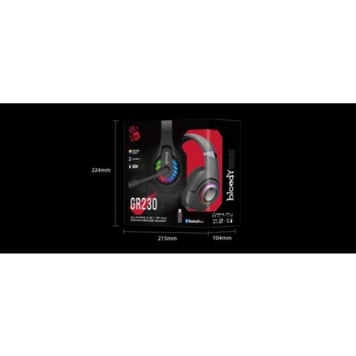 BLOODY GR230 BLACK ŞARJL NEON KULKLK-BT5.3&2.4G&3.5mm